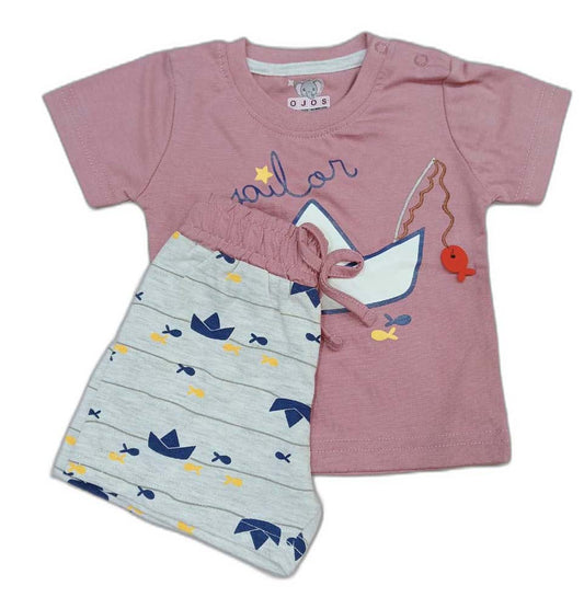 Infant Sailor printed Top with short - Pink