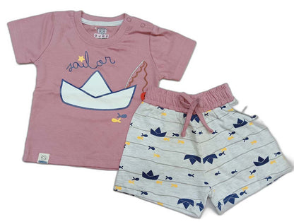 Infant Sailor printed Top with short - Pink