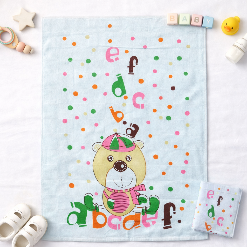 Baby Bath Towel Soft Muslin Cotton Cartoon Print Absorbent Baby Towel - Cutypi