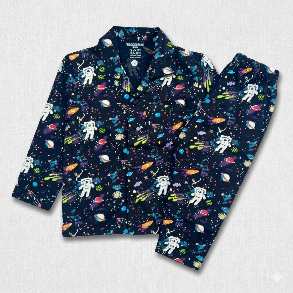 Cucumber Kids Space Print Night Suit Set Boys Cotton Shirt & Pajama Sleepwear - Cutypi