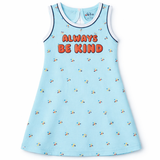 Ojas Baby Girl Cotton Sleeveless Dress Always Be Kind Print Blue Tropical Casual Dress - Cutypi
