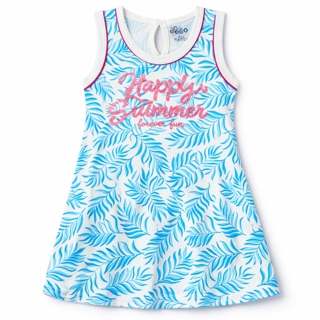 Ojas Baby Girl Cotton Sleeveless Dress Happy Summer Print Blue Tropical Casual Dress - Cutypi