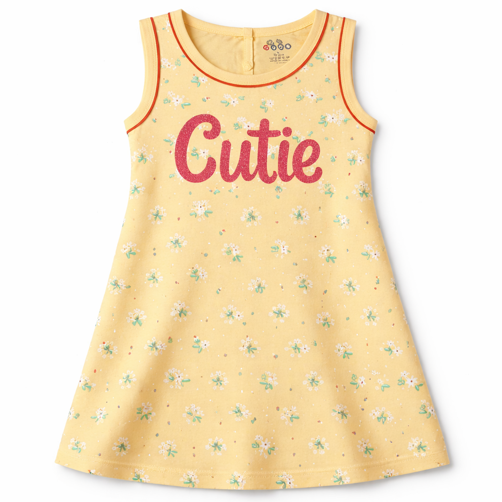 Ojas Baby Girl Cotton Sleeveless Dress Cutie Printed Yellow Tropical Casual Dress - Cutypi
