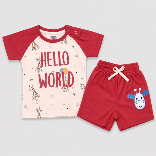 Cucumber Hello World Baby Boys Cotton T-Shirt & Shorts Set | Soft Summer Co-ord Outfit