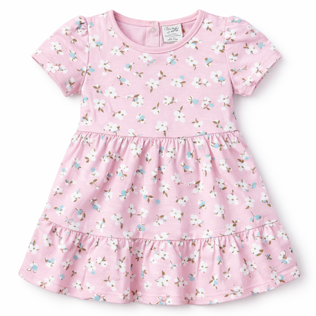 Simply Baby Girl Pink Floral Cotton Dress Short Sleeve Casual Summer Frock - Cutypi