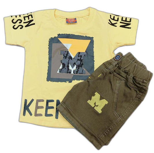 Boys Keenness Printed T-Shirt and Denim Shorts Set for Kids