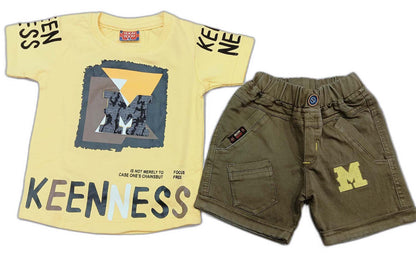 Boys Keenness Printed T-Shirt and Denim Shorts Set for Kids