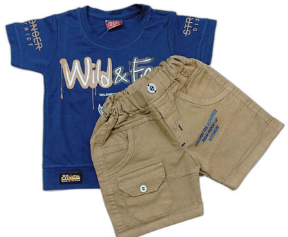 Boys Wild Fire Printed T-Shirt and Denim Shorts Set for Kids - Blue