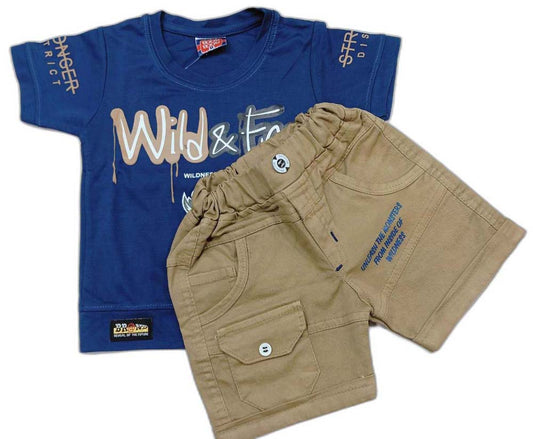 Boys Wild Fire Printed T-Shirt and Denim Shorts Set for Kids - Blue