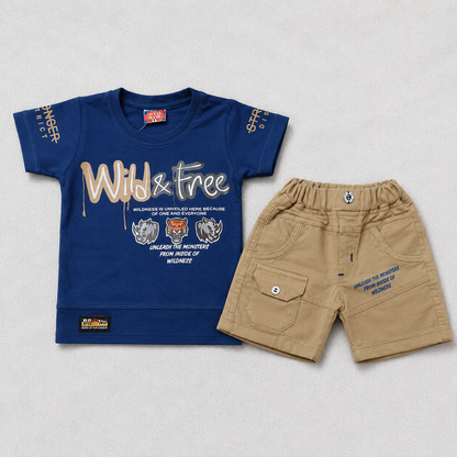 Boys Wild Fire Printed T-Shirt and Denim Shorts Set for Kids - Blue