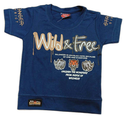 Boys Wild Fire Printed T-Shirt and Denim Shorts Set for Kids - Blue