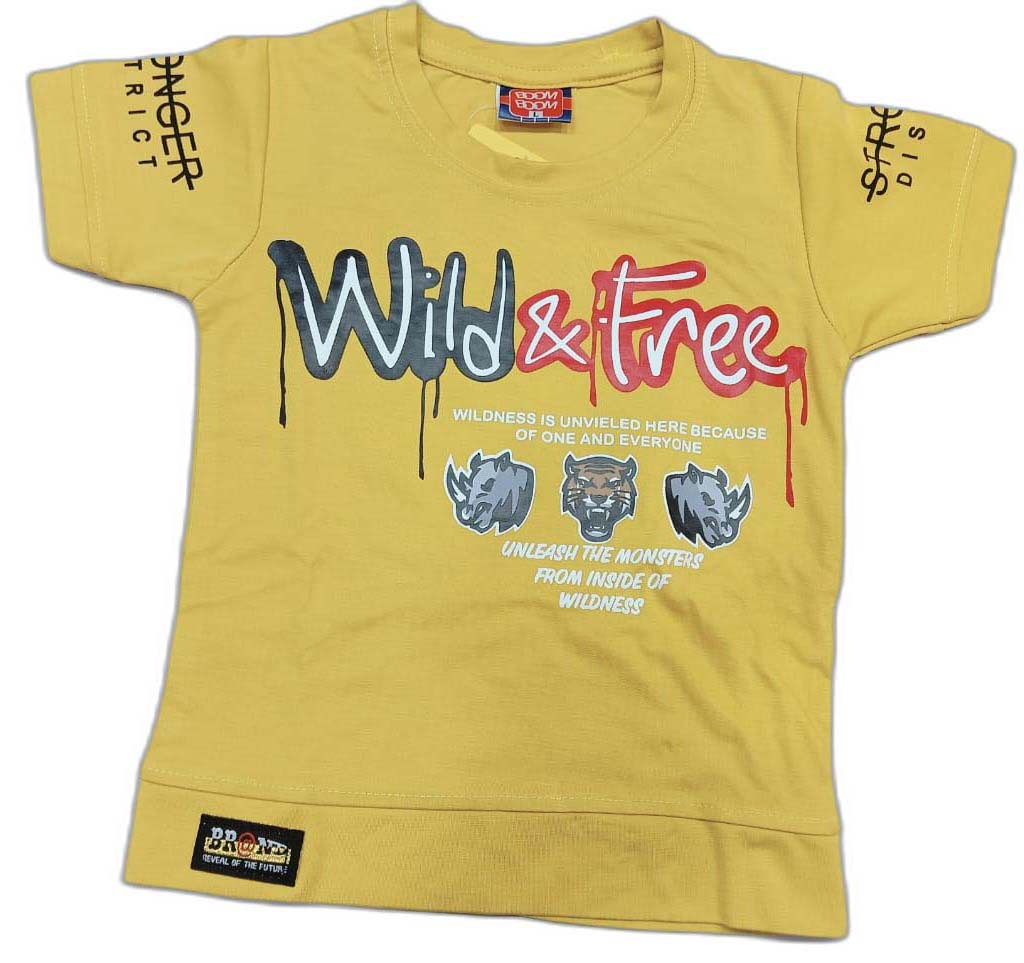 Boys Wild Fire Printed T-Shirt and Denim Shorts Set for Kids - Yellow