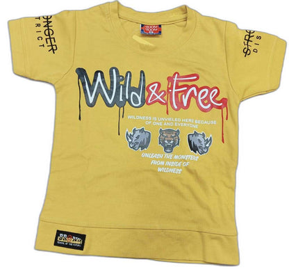 Boys Wild Fire Printed T-Shirt and Denim Shorts Set for Kids - Yellow
