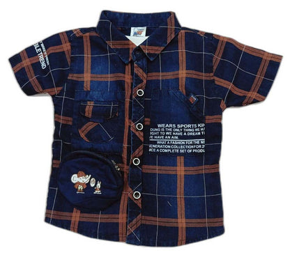 Boys Half Sleeves Solid Shirt & Short Set With Text Printed Inner T-Shirt