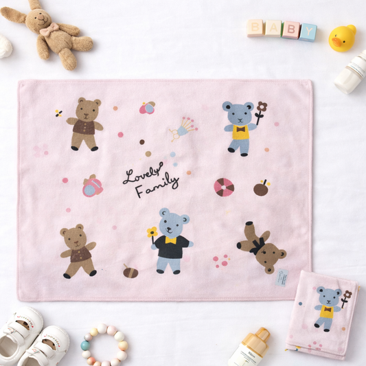 Baby Bath Towel Soft Cotton Cartoon Bear Print Pink Absorbent Baby Towel