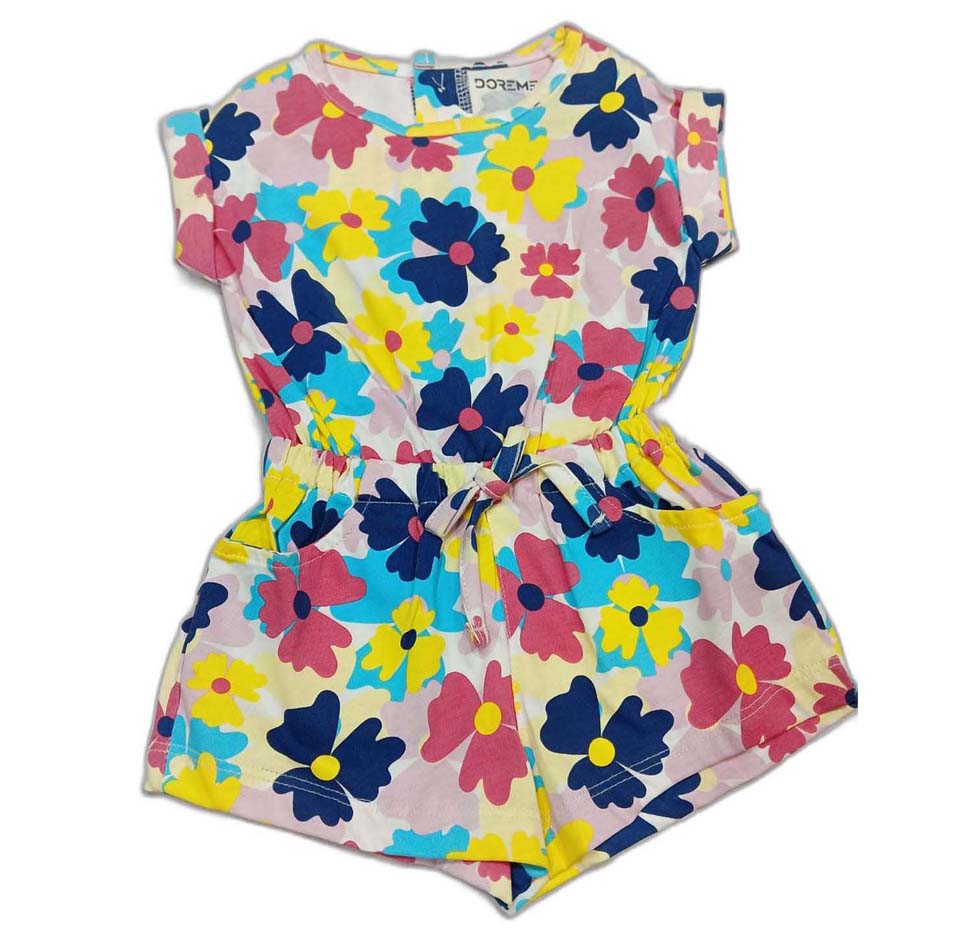 Floral Print Baby Girls Jumpsuit - Yellow