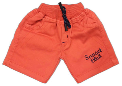 Boys Typography Printed Cotton T-shirt with Short - White Orange