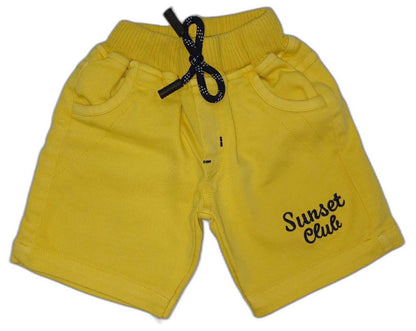 Boys Typography Printed Cotton T-shirt with Short - Whie & Yellow