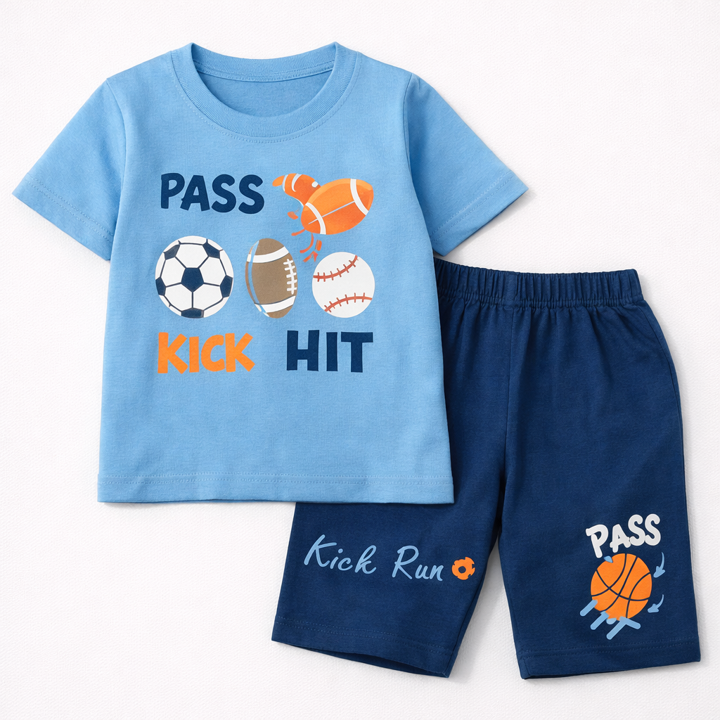 Cucumber Mini Hoops Champ Top and Short Set for Kids - Blue  - Cutypi