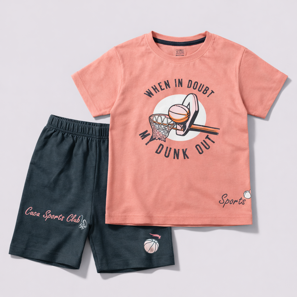 Cucumber Mini Hoops Champ Set – “When In Doubt, Dunk Out” Printed Top and Short Set  - Cutypi