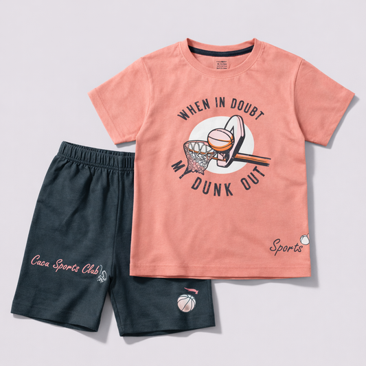 Cucumber Mini Hoops Champ Set – “When In Doubt, Dunk Out” Printed Top and Short Set  - Cutypi