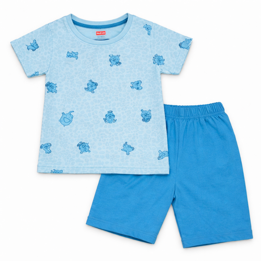 Luvlap Baby Boys Sky Blue Printed T-Shirt & Shorts Set Soft Cotton Summer Outfit  - Cutypi
