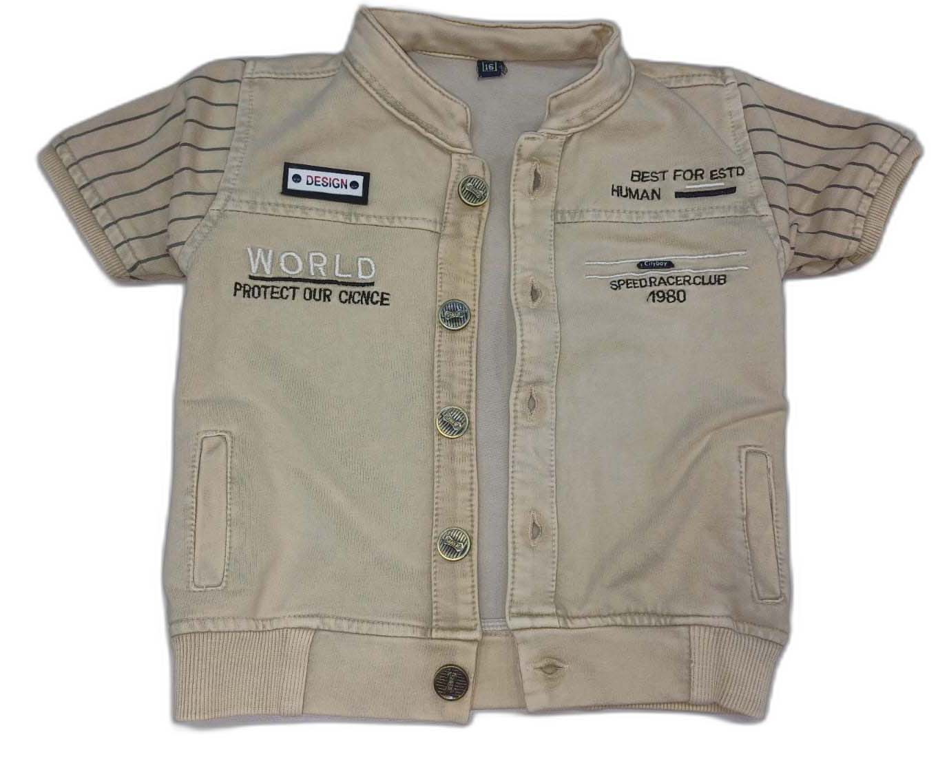 Half Sleeves Solid Shirt & Denim Short Set With Text Printed Inner T-Shirt