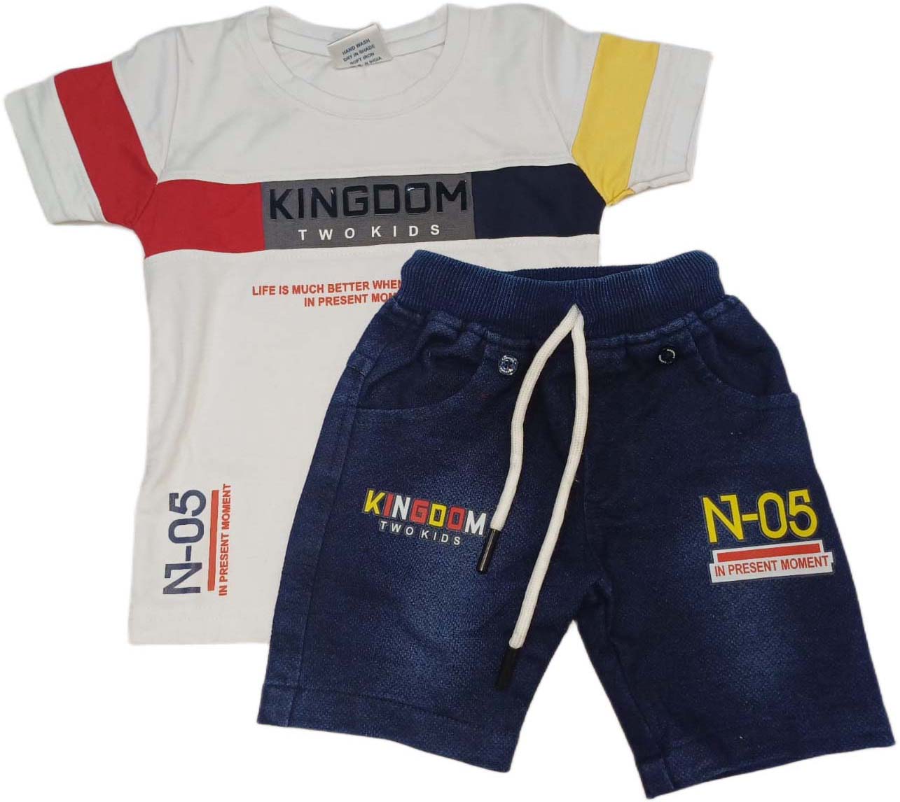 Kids T-Shirt with Suspender-Style Denim Shorts