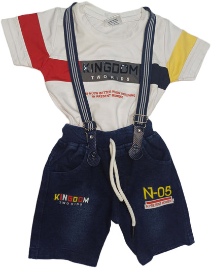 Kids T-Shirt with Suspender-Style Denim Shorts