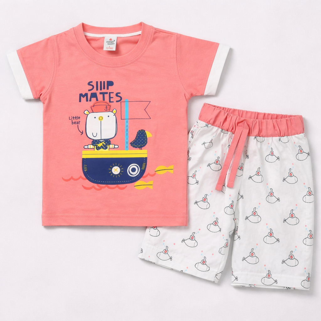 Teensy Weensy Sailor Squad Summer Set – Shipmates Graphic Tee & Submarine Print Shorts for Kids  - Cutypi