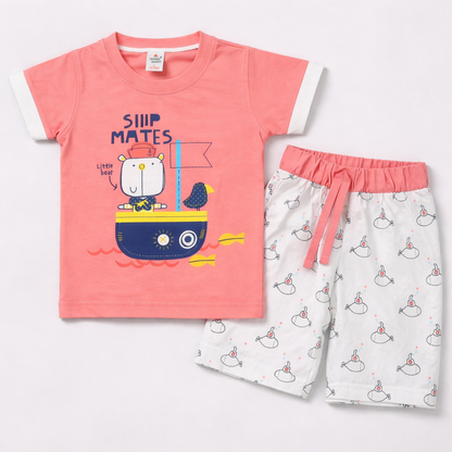 Teensy Weensy Sailor Squad Summer Set – Shipmates Graphic Tee & Submarine Print Shorts for Kids  - Cutypi