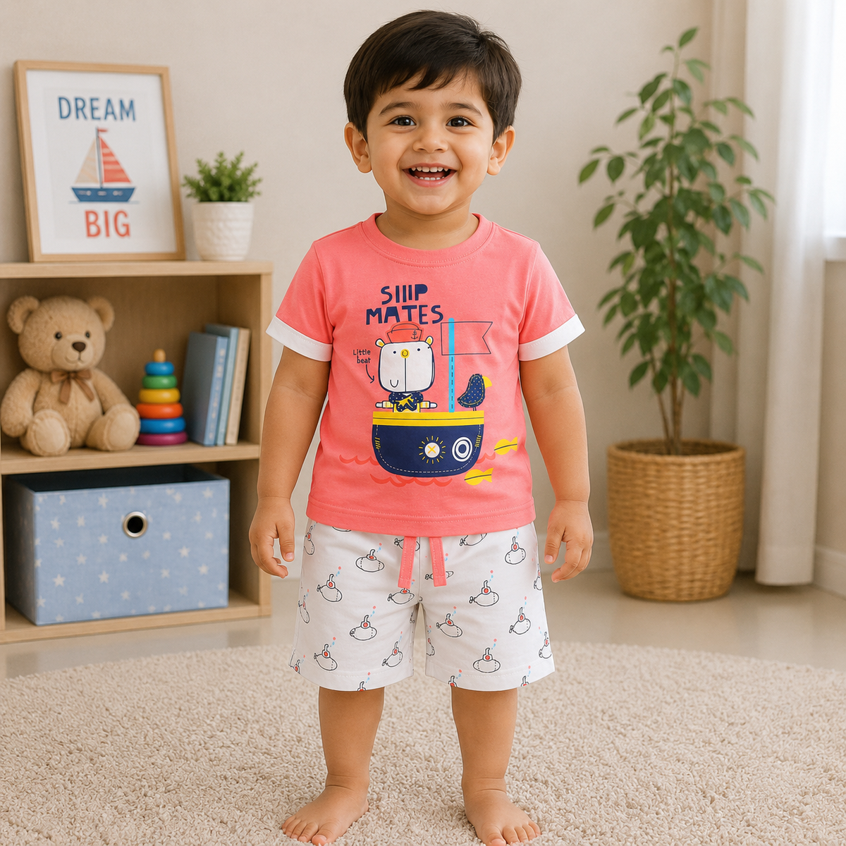 Sailor Squad Summer Set – Shipmates Graphic Tee & Submarine Print Shorts for Kids