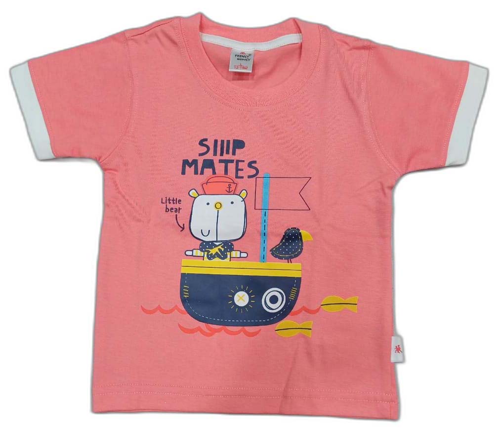 Cotton Half Sleeves Ship Adventure Printed T-Shir & Shorts Set - Pink