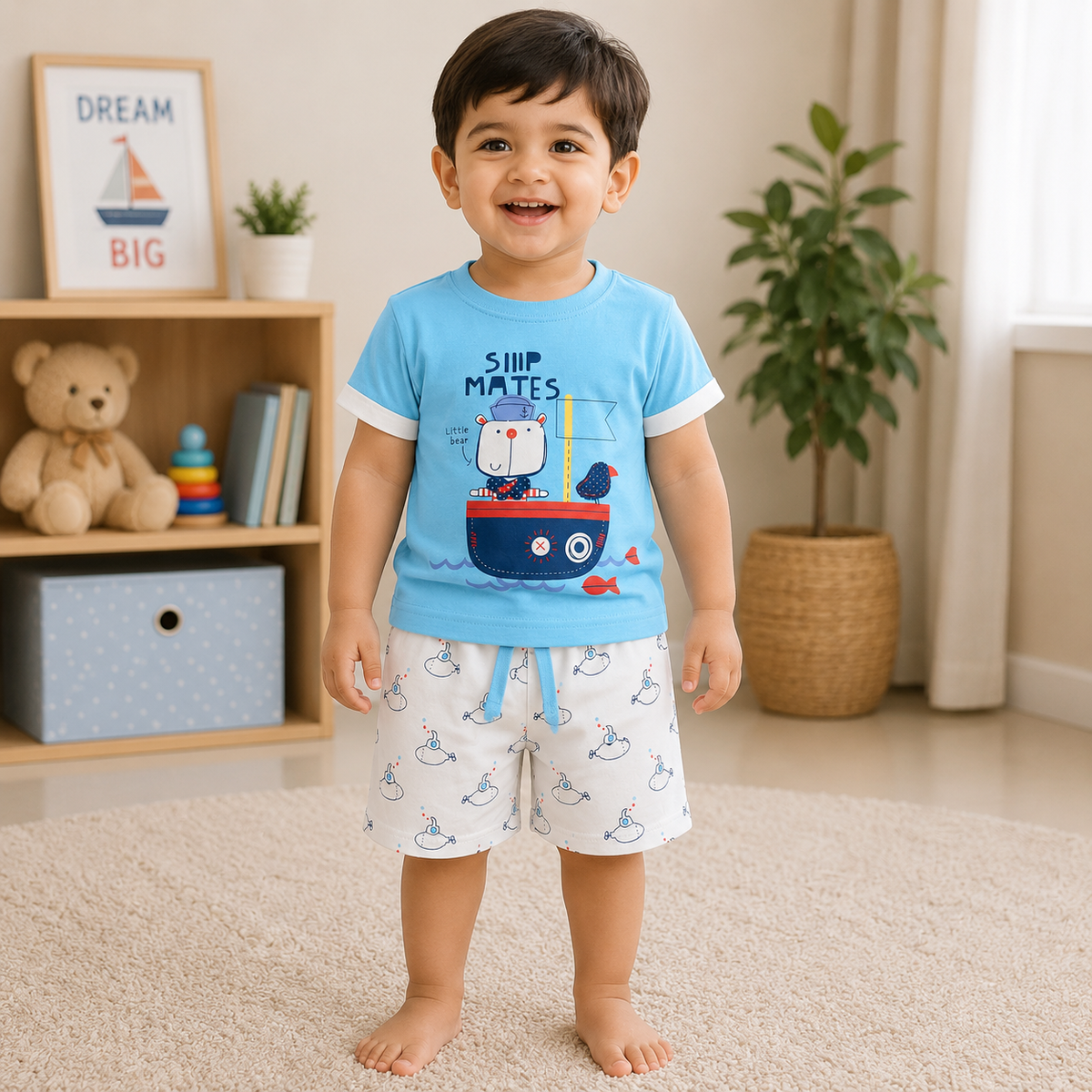 Sailor Squad Summer Set – Shipmates Graphic Tee & Submarine Print Shorts for Kids