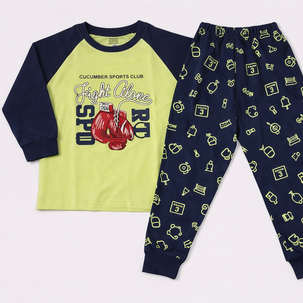 Cucumber Kids Fight Alone Boxing Print Lemon Tracksuit Set  - Cutypi