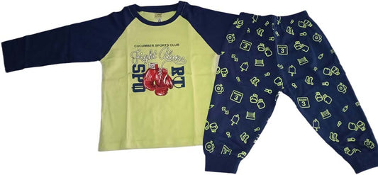 Cucumber Boys Full sleeves Multicolor T-Shirt with Joggers - Lemon