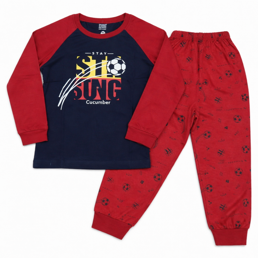 Cucumber Kids Stay Strong Soccer Printed Navy & Red Tracksuit Set  - Cutypi