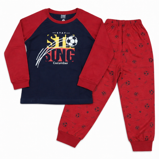 Cucumber Kids Stay Strong Soccer Printed Navy & Red Tracksuit Set  - Cutypi