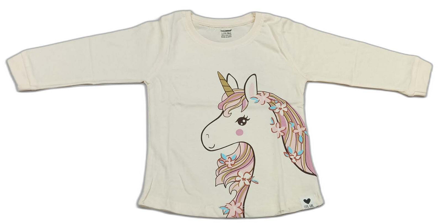 CUCUMBER Girl Sinker Full Sleeves Suit with Adorable Print - Cream