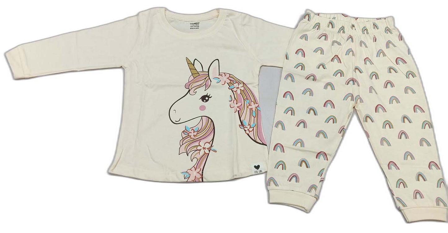 CUCUMBER Girl Sinker Full Sleeves Suit with Adorable Print - Cream