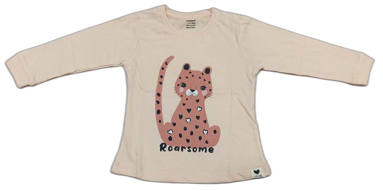 CUCUMBER Girl Sinker Full Sleeves Suit with Adorable Print - Peach