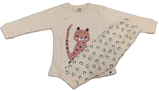 CUCUMBER Girl Sinker Full Sleeves Suit with Adorable Print - Peach