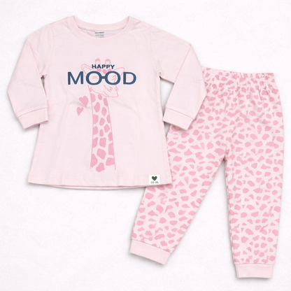Cucumber Baby Girl Cotton Suit Set Pink Happy Mood Giraffe Top and Pajama Set