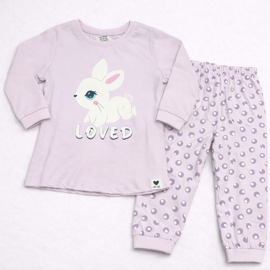 Cucumber Baby Cotton Suit Set Beige Rabbit Print Top and Pajama Set - Cutypi