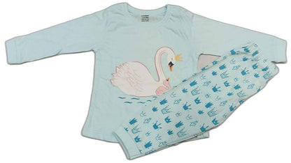 CUCUMBER Girl Sinker Full Sleeves Suit with Adorable Print - Sky Blue