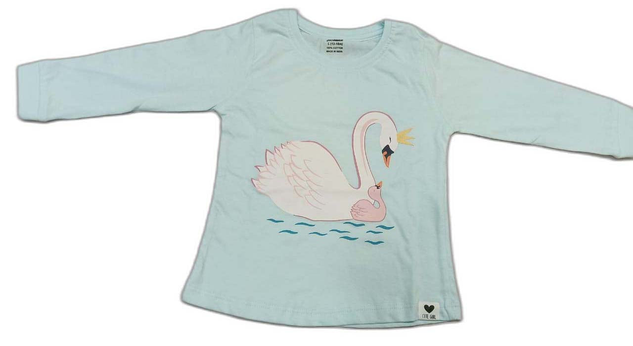 CUCUMBER Girl Sinker Full Sleeves Suit with Adorable Print - Sky Blue