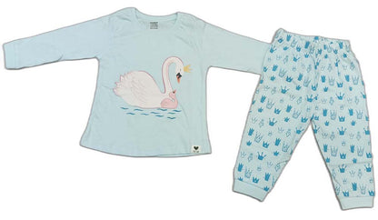 CUCUMBER Girl Sinker Full Sleeves Suit with Adorable Print - Sky Blue