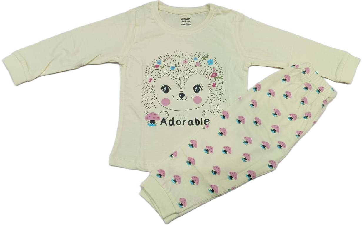 CUCUMBER Girl Sinker Full Sleeves Suit with Adorable Print - Light Yellow