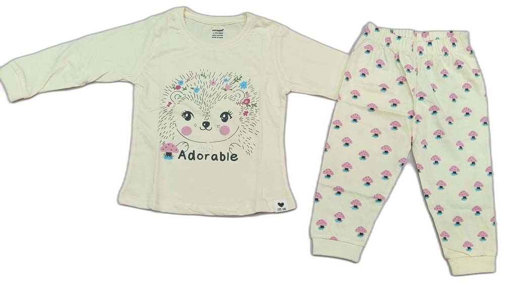 CUCUMBER Girl Sinker Full Sleeves Suit with Adorable Print - Light Yellow