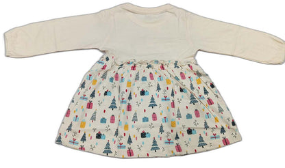 CUCUMBER Full Sleeves Frock With Bunny & Floral Print - Cream